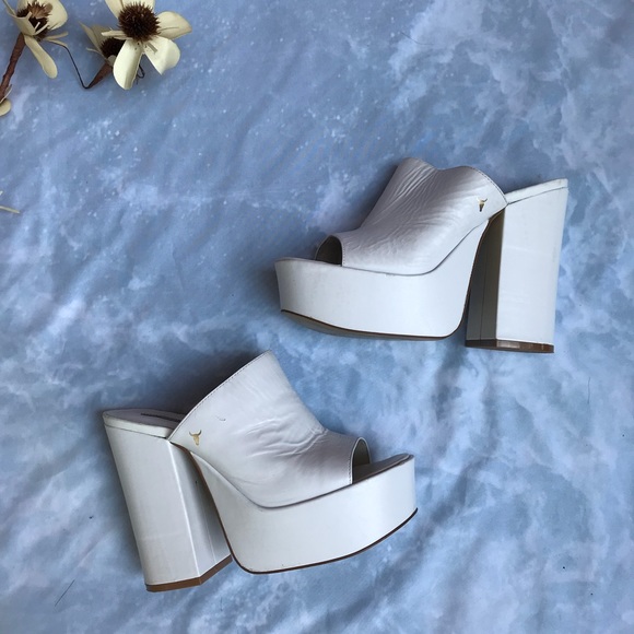white platform mules